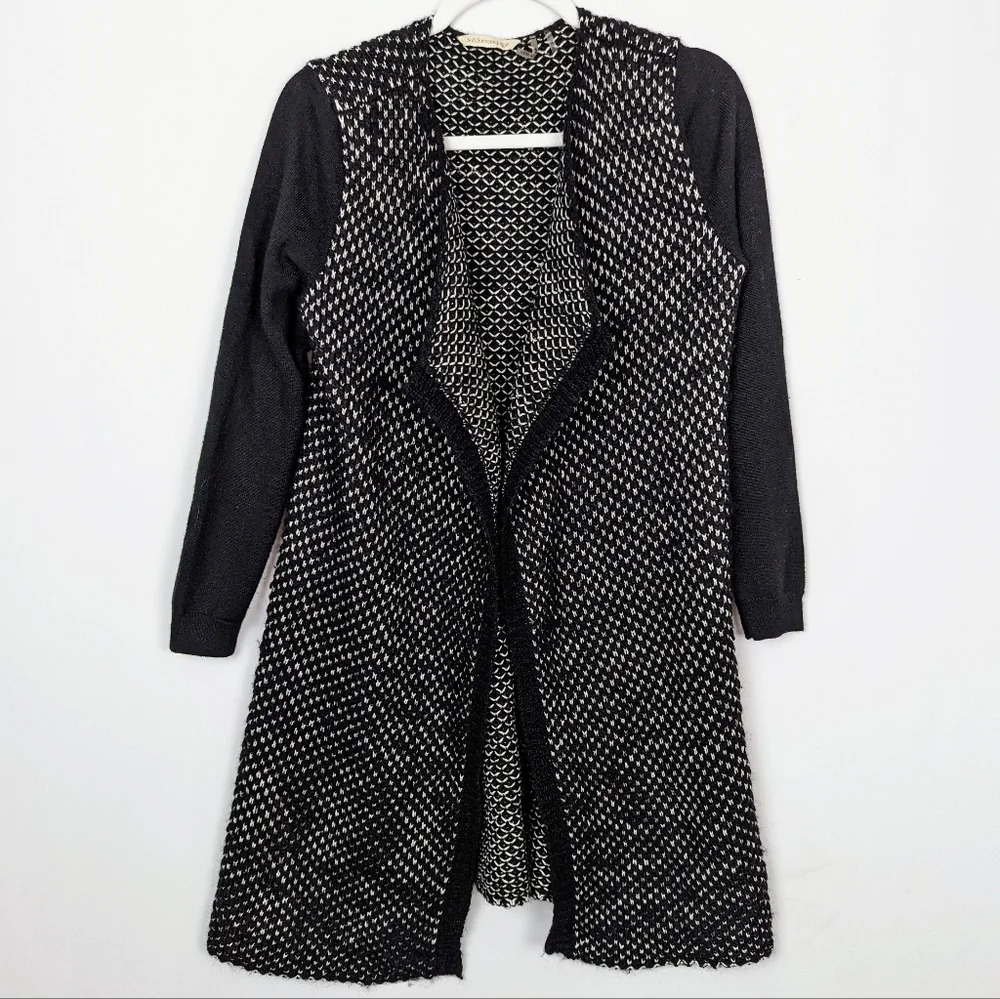 Soft Surroundings M Wool Black White Open Cardigan Oversized Knit Sweater Draped